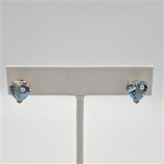 Clyde Duneier 14K Yellow Cabochon Heart Cut Blue Topaz & Diamond Stud Earrings